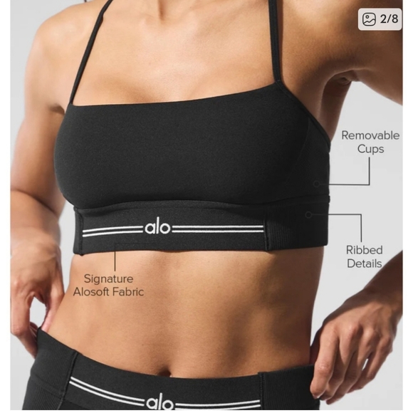 ALO Yoga Relay Black and White Women's Alosoft Bra Medium - Picture 3 of 8